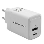 Qoltec Ładowarka sieciowa 45W GaN | 5-20V | 1.5-3A | 1xUSB-C PD | 1xUSB QC 3.0 | Biała AZQOLUL00051825
