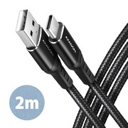 AXAGON BUCM-AM20AB Kabel USB-C - USB-A, 2m, USB 2.0, 3A, ALU, oplot, Czarny AKAXNTUCMAM20AB