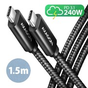AXAGON BUCM2-CM15AB Kabel USB-C - USB-C, 1.5m 5A charging, ALU, 240W PD, oplot, USB2.0, czarny AKAXNTUCM2CM15A