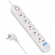 Maclean Listwa zasilająca 5 gniazd MCE395 W 3xUSB, 110-240v AC 50/60Hz, 2,1A max 2500W, biała ALMCLZAMMCE395W