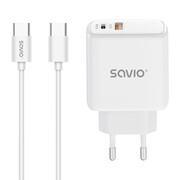 Savio Ładowarka sieciowa LA-10 30W Quick Charge Power Delivery 3.0 Biała + Kabel AZSAOLSSAVILA10
