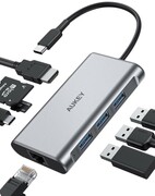 AUKEY CB-C91 aluminiowy HUB USB-C | 8w1 | RJ45 Ethernet 10/100/1000Mbps | 3xUSB 3.1 | HDMI 4k@30Hz | SD i micro SD | USB-C Power Delivery 100W AIAUKACBC910000