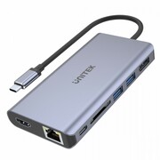 Unitek HUB USB-C 2x USB 3.1, HDMI 2.0, DP 1.4, RJ45, SD, PD 100W; D1056A NUUNIUS7P000010