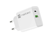 Natec Ładowarka sieciowa Ribera 1x USB-A + 1x USB-C 20W Biała AZNATUL00000014