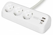 Digitus Listwa zasilająca biurkowa, 3 gniazda Schuko, 2x USB-A (2x 12W), 1x USB-C (30W) z zaciskiem na blat, kabel 1,5m, biała ALASSZA00000007