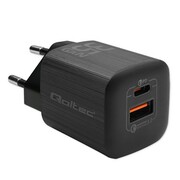 Qoltec Ładowarka sieciowa 35W GaN ULTRA | 5-20V | 2.25-3A | 1 x USB typeC PD | 1 x USB | Czarna AZQOLUL00050764