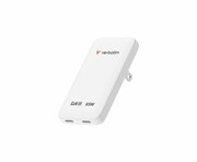 Verbatim Ładowarka Slim Essentials GaN 65W 2x USB-C US/UK/UE biała AZVRBUL00030281