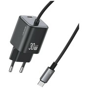USAMS Ładowarka sieciowa JC Series CC264 30W GaN Fast Charger wbudowanykabel USB-C czarna AZUSATLUSA01580