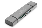 Digitus Czytnik kart 3-portowy USB Typ C/ USB 3.0 SuperSpeed SD Micro SD HQ aluminium Szary AMASSCU00000014