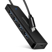 AXAGON HUE-C1C 4-portowy hub USB 5Gbps Travel, USB-C power IN, kabel Type-C 19cm, USB-C dodatkowe zasilanie NUAXNUS4PHUEC1C