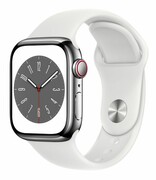 APPLE Watch Series 8 GPS + Cellular 41 mm Silver Stainless Steel Case with White Sport Band – Regular Watch Series 8 GPS Cellular 41 mm Silver Stainless Steel Case with White Sport Band Regular APPLE