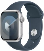 APPLE Watch Series 9 GPS 41mm Silver Aluminium Case with Storm Blue Sport Band - S/M (MR903QP/A) Watch Series 9 GPS 41mm Silver Aluminium Case with Storm Blue Sport Band - S/M (MR903QP/A) APPLE