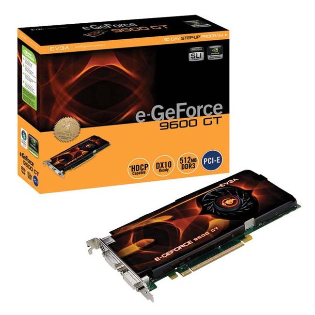 Karta graficzna EVGA GeForce 9600GT 512MB DDR3 / 256bit TV / DVI PCI-E (Dual slot cooling) (1,0 ns) ( 650 / 1800 / 1625)